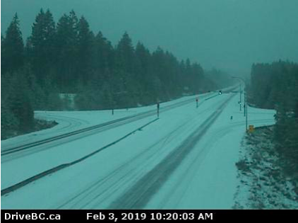 Snowy conditions on southbound Highway 19