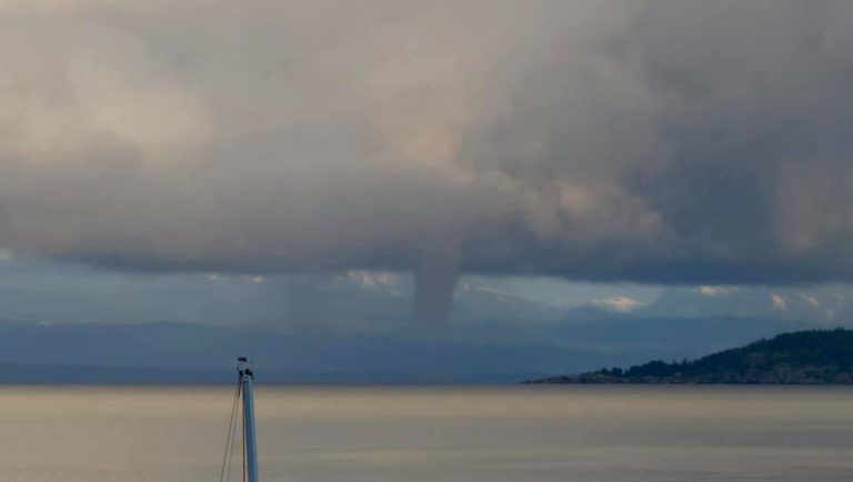 Three tornadoes spotted over the Strait of Georgia, between Powell River & Comox